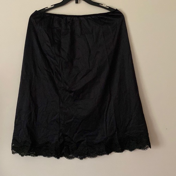 Vintage 1990s black waist half slip knee length midi Komar large Aniron Nylon - Picture 1 of 7